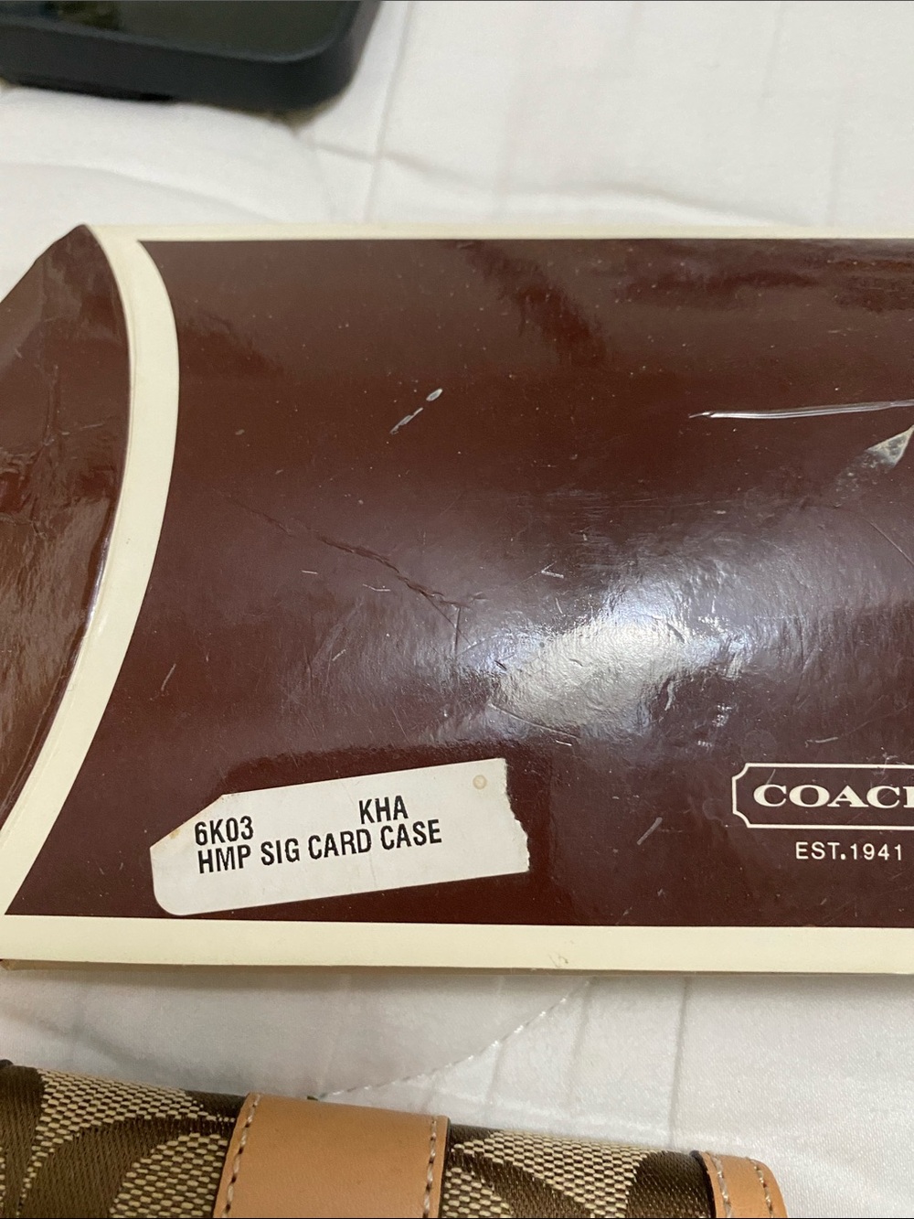 Coach Brown Signature Canvas Trifold Wallet with Tan Leather Trim - Picture 2 of 6